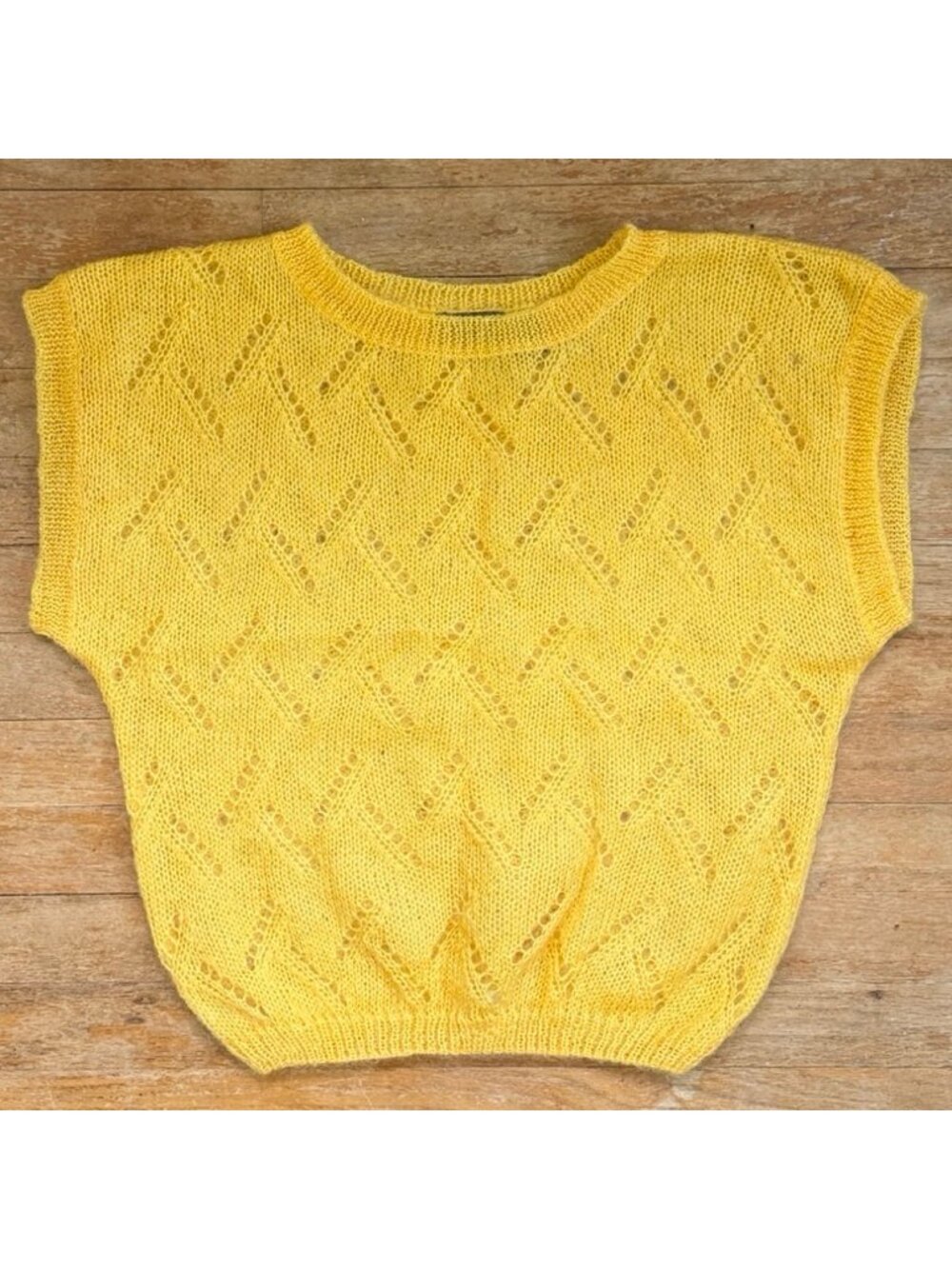 Vintage Mohair Sweater Vest Top Womens Size Small 90s Yellow Eyelet Knit  Eyelet